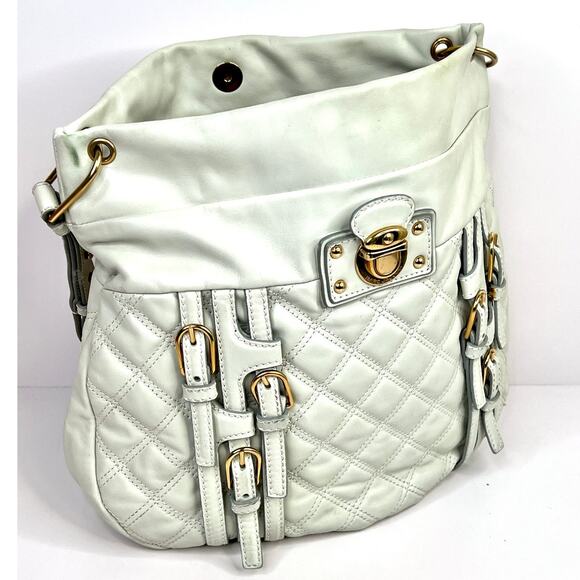 Marc Jacobs Vintage Leather Quilted Shoulder Bag Gold Buckles White 12x14x3 - Picture 1 of 16
